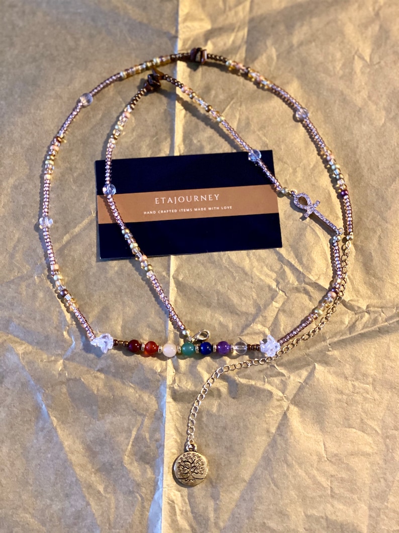 Chakra Stone Waist beads w Crystals and 5\u201d adjustable link.