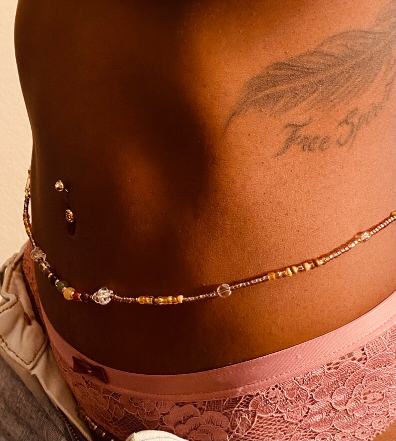 Chakra Stone Waist beads w Crystals and 5\u201d adjustable link.