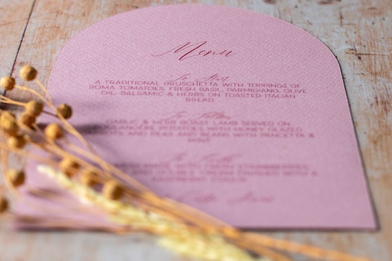 Wedding Stationery Dusky Pink Arch Menu Event Stationery