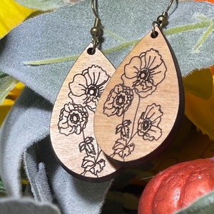 Wooden Floral Earrings/Dangle Earrings/Handmade Earrings