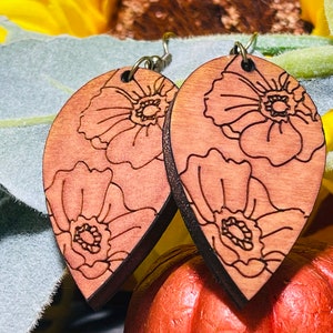 Wooden Floral Earrings/Dangle Earrings/Handmade Earrings