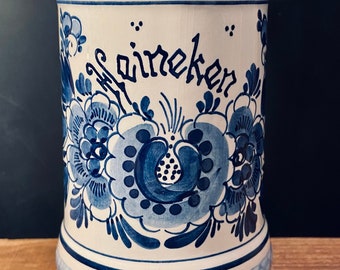 Vintage Handmade Handpainted Delft Blue Heineken Stoneware Beer Mug Made in Holland Artist Signed & Numbered 646