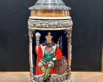 Vintage Original Thewalt Gambrinus Beer King Stein Limited Edition #176 of 10,000 Pewter Lid