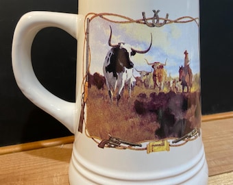 Vintage Robert Pummill Longhorn Cattle Drive Beer Mug