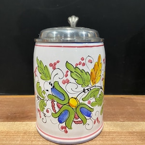 Vintage Handpainted Handmade German Beer Stein Flower Floral Design 20 oz Handarbeit