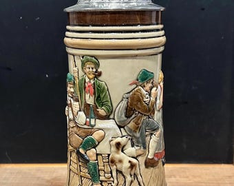 Vintage German Beer & Love Stein Tavern Scene “Drink what is clear, Love what is rare”