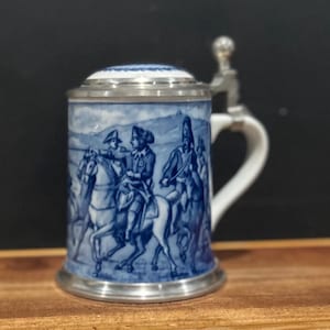 Vintage German Porcelain Frederick the Great Battle Rossbach Battle 1757 Bavarian Coat of Arms Inlay German Eagle Pewter Limited Edition