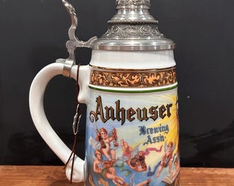 Vintage Anheuser Busch Budweiser Cherub German Beer Stein Limited Edition CS182 Made in 1992