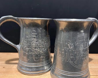 Set of 2 Engraved Graffitti New Stainless Steel Beer Tankard Mug 36 oz Made in USA Oktoberfest Tankard Halloween Beer Stein Ren Faire