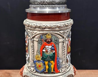 Vintage German Beer Stein Medieval Holy Roman Emperor Crown Lid  – Peter Dümler Collection – Limited Edition #2578 of 10000