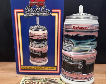 Vintage Budweiser Beer Stein 1959 Cadillac Eldorado Biarritz Convertible Classic Car Series (Original Box)