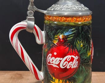 Vintage Coke Candy Cane Beer Stein Sleigh Bell Lid that Jingles! Holiday Coca Cola Original Box & CoA Individually Numbered