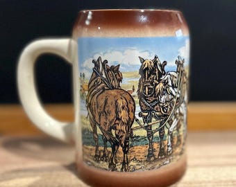 German Stoneware Beer Stein: “Der Bierfahrer” Beer Wagon Scene