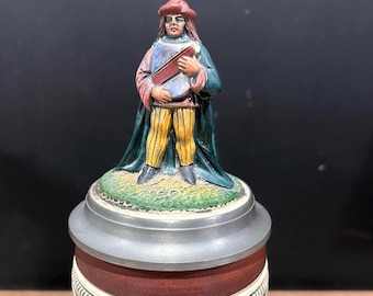 Vintage Thewalt Medieval Knight Jousting Page / Squire Figurine Lid German Beer Stein Renaissance Faire Stein