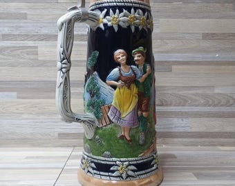 1 Liter Vintage German Beer Stein Oktoberfest Celebration Alpine Dancing 13 inches tall