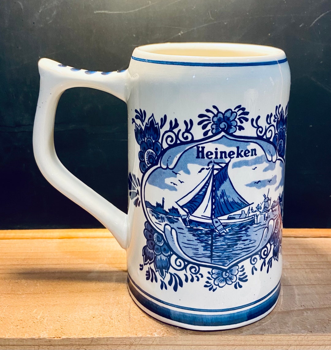 Vintage Handmade Handpainted Delft Blue Heineken Stoneware Beer Mug ...