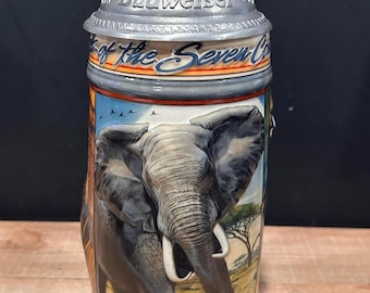 Vintage Anheuser Busch Animals of the Seven Continents Series Beer Stein Africa Lion Elephant Mandrill