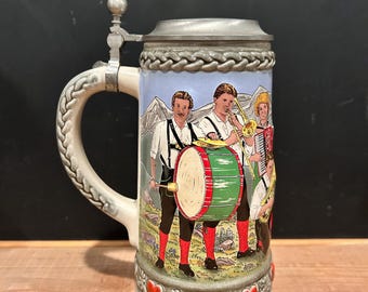 Vintage GERZ Bavarian Beer Stein Oompah Band Musicians Oktoberfest German Accordian