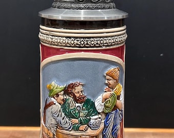 Vintage German Bavarian Tavern Scene Edelweiss Stoneware Stein Limited Edition #4517 of 10,000