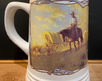 Vintage Rare Robert Pummill Cowboy Cattle Drive Beer Mug American Southwest Cowboy Art
