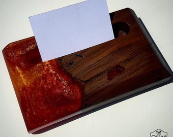 Resin and wood business card holder