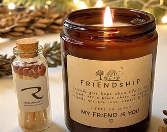 Christmas Gift for Best Friend, Friendship Candle, Holiday Gift Box for Her, Essential Oil Amber Jar Candle, Meaningful Secret Santa