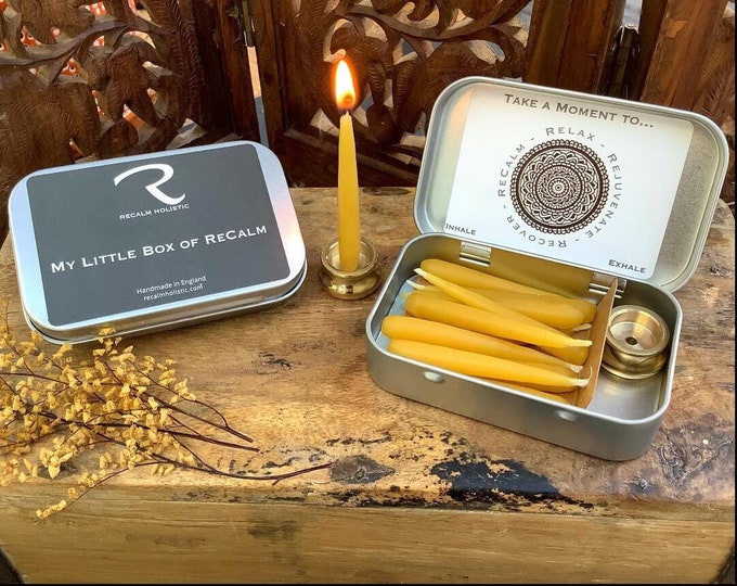 My Little Box of ReCalm® Candle Gift Set, Self Care, Mindful Moments, Mindfulness, Unique Gift, Friend Birthday, Meditation, Brass stand
