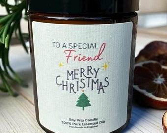 To a Special Friend Merry Christmas Candle, Best Friend Holiday Gift Box, Pure Essential Oil Soy Wax, Secret Santa Message Jar Present
