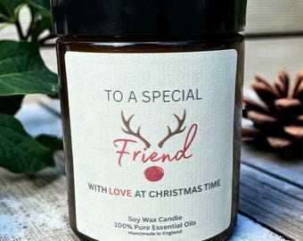Rudolph Reindeer Christmas Candle | Secret Santa Gift for Special Friend | Vegan Soy Wax Scented Candle Stocking Filler Present