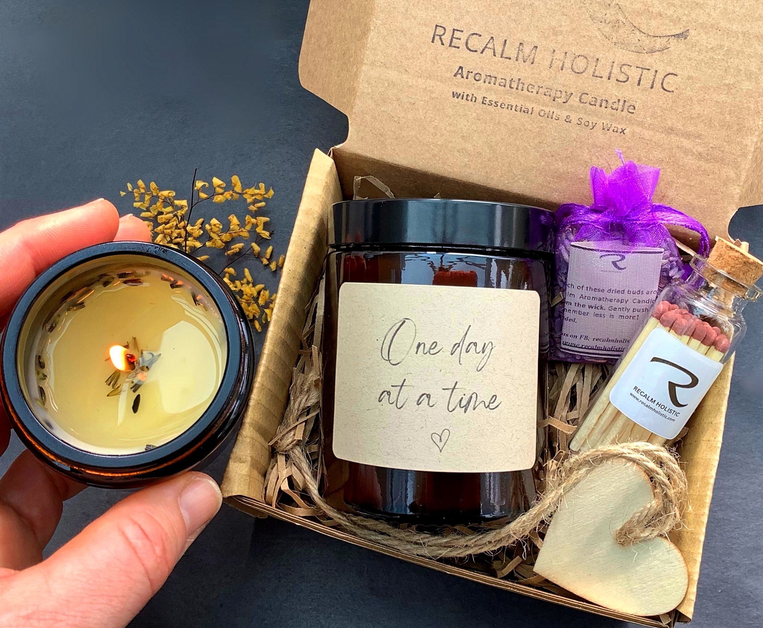 One day at a time gift, Thinking of you, Supportive Gift, Cheer up gift, Sending hugs gift box, Gift for grieving friend, Sympathy Candle