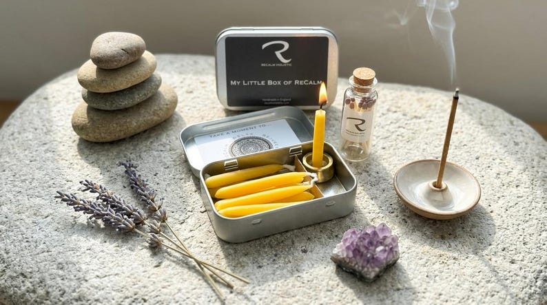 My Little Box of ReCalm®, Meditation Candles, Mindfulness Gift, Mini Beeswax Candles, Birthday for her him, Relaxation Gift, Self Care Gift image 2