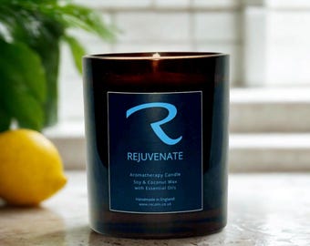 Rejuvenate Aromatherapy Candle, Focus Candle, Scented Soy Wax Candle, Luxury Essential Oil Candle with Orange, Lemon and Lime