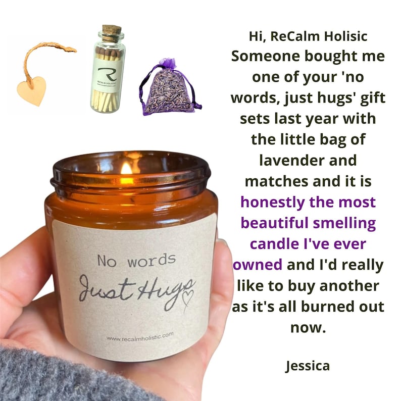 No words just hugs candle, Gift Box for Her Him, Sending you hugs in candle, Thinking of you gifts Gift for friend Get Well Soon Sympathy image 4