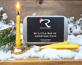 Christmas Calm Gift Box, Mini Meditation Candles, Mindful Holiday Gift for Women, Pure Beeswax Candle Set, Self Care Secret Santa Tin