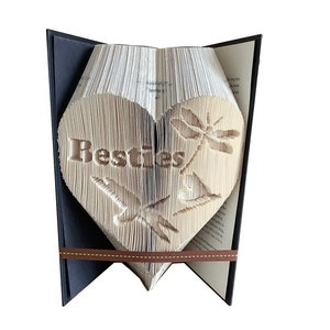Book Folding Pattern - Heart with &quot;Besties&quot; and Dragonflies - 255 Folds - 510 Pages - Combi Cut & Fold