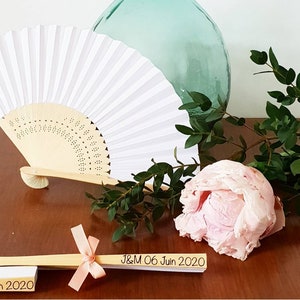 Personalized white paper fans for weddings, birthdays, bachelorette parties, guest gifts... image 4