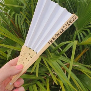 Personalized white paper fans for weddings, birthdays, bachelorette parties, guest gifts... image 3