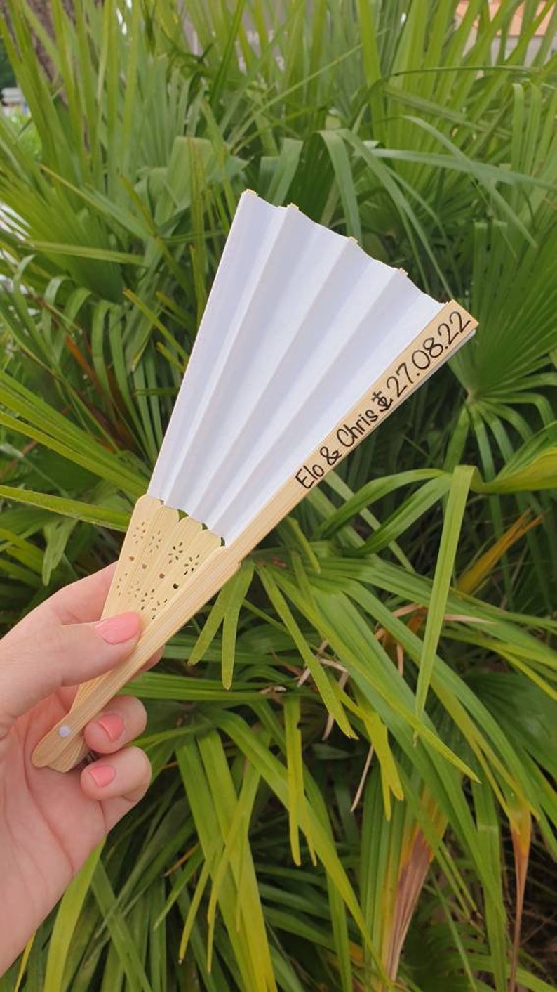Personalized white paper fans for weddings, birthdays, bachelorette parties, guest gifts... image 3