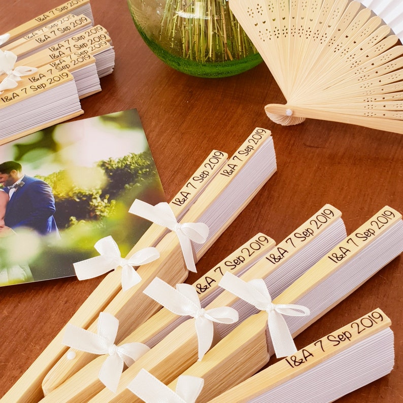 Personalized white paper fans for weddings, birthdays, bachelorette parties, guest gifts... image 5