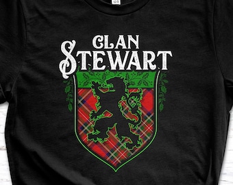 Clan Stewart Tartan Lion Rampant Unisex T-Shirt, Scottish Heritage