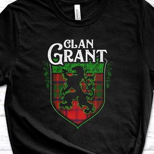 Clan Grant Scottish Tartan Lion Rampant Unisex T Shirt, Grant Crest, Grant Last Name, Grant Surname, Grant Tartan, Women&#39;s T-shirt, Men&#39;s