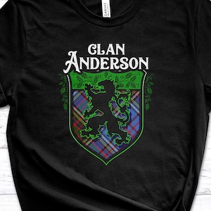 Clan Anderson Scottish Tartan Lion Rampant Unisex T Shirt, Anderson Crest, Anderson Last Name, Anderson Surname, Anderson Tartan, Womens