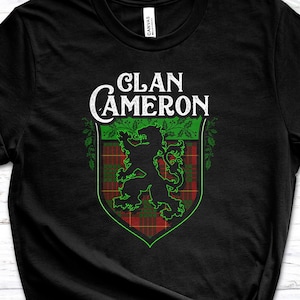 Clan Cameron Scottish Tartan Lion Rampant Unisex T Shirt, Cameron Crest, Cameron Last Name, Cameron Surname, Cameron Tartan, Women&#39;s Shirt