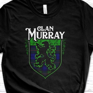 Clan Murray Scottish Tartan Lion Rampant Unisex T Shirt, Murray Crest, Murray Last Name, Murray Surname, Murray Tartan, Women&#39;s T-shirt