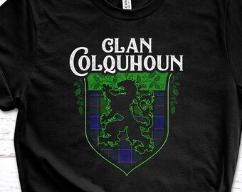 Clan Colquhoun Scottish Tartan Lion Rampant Unisex T Shirt, Colquhoun Crest, Colquhoun Last Name, Colquhoun Surname, Colquhoun Tartan, Women