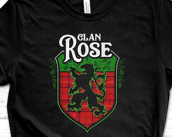 Clan Rose Scottish Tartan Lion Rampant Unisex T Shirt, Rose Crest, Rose Last Name, Rose Surname, Rose Tartan, Women's T-shirt, Mens shirt