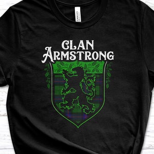 Clan Armstrong Scottish Tartan Lion Rampant Unisex T Shirt, Armstrong Crest, Armstrong Last Name, Armstrong Surname, Armstrong Tartan, Women
