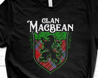 Clan MacBean Scottish Tartan Lion Rampant Crest Unisex T-Shirt