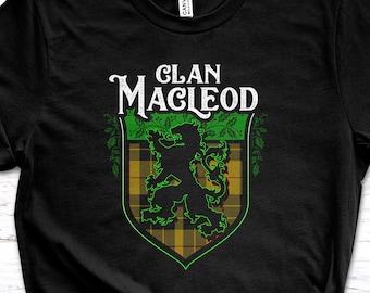 Maglietta unisex con leone rampante in tartan scozzese Clan MacLeod