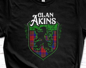 Clan Akins Scottish Tartan Lion Rampant Unisex T-Shirt